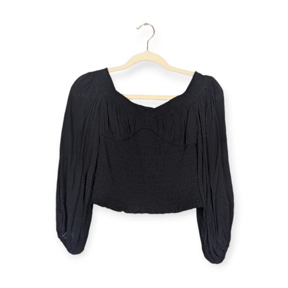 NWT All Saints Black Tia Texture Puff Sleeve Blouse Size 4 - Picture 1 of 9